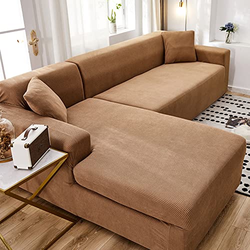 OwkHome Jacquard-Sofabezug In L-Form – Möbelschutz Mit Superelastischer Unterseite for Anbausofas, Maschinenwaschbar(Coffee,3 Seater+4 Seater) von OwkHome