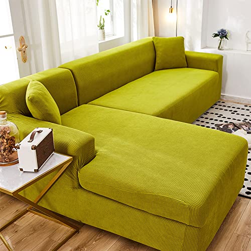 OwkHome Jacquard-Sofabezug In L-Form – Möbelschutz Mit Superelastischer Unterseite for Anbausofas, Maschinenwaschbar(Green-1,2 Seater+3 Seater) von OwkHome