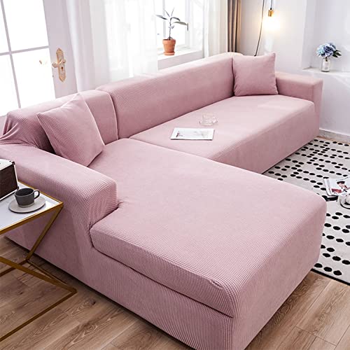 OwkHome Jacquard-Sofabezug In L-Form – Möbelschutz Mit Superelastischer Unterseite for Anbausofas, Maschinenwaschbar(Pink,2 Seater+3 Seater) von OwkHome