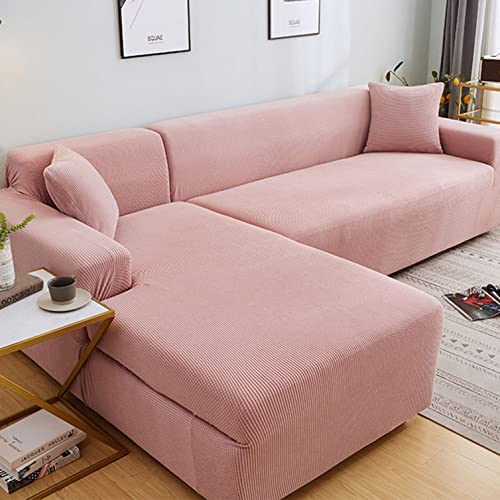 OwkHome Jacquard-Sofabezug-Set In L-Form, Dehnbar, Mit Elastischem Boden, Rutschfester Möbelschutz(Pink,3 Seater+4 Seater) von OwkHome