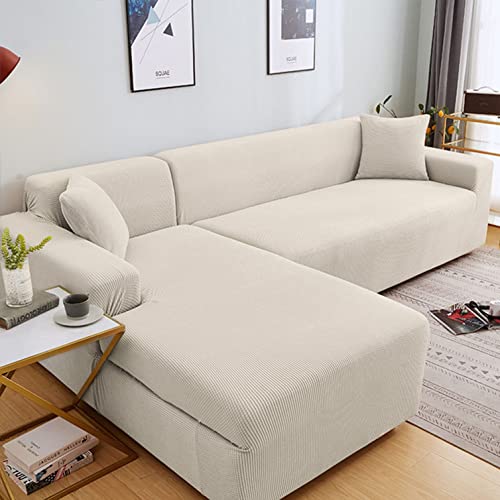 OwkHome Jacquard-Sofabezug-Set In L-Form, Dehnbar, Mit Elastischem Boden, Rutschfester Möbelschutz(White,3 Seater+4 Seater) von OwkHome