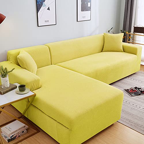 OwkHome Jacquard-Sofabezug-Set In L-Form, Dehnbar, Mit Elastischem Boden, Rutschfester Möbelschutz(Yellow,4 Seater+4 Seater) von OwkHome