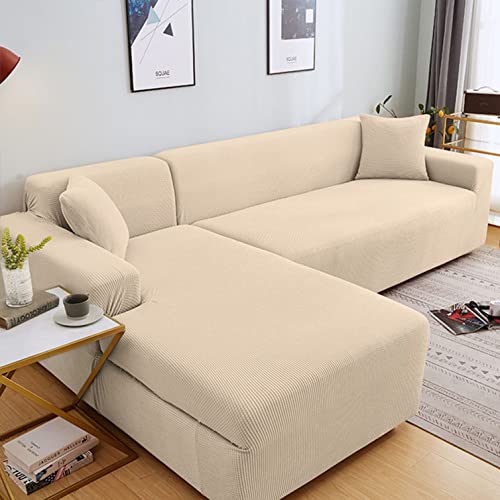 OwkHome Jacquard-Sofabezug-Set In L-Form, Dehnbar, Mit Elastischem Boden, Rutschfester Möbelschutz(Yellow-1,3 Seater(190-230cm)) von OwkHome