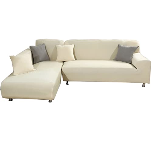 OwkHome Jacquard-Sofabezug-Set for L-förmiges Ecksofa – Super-Stretch-Möbelschutz(Beige,3+3 Seater) von OwkHome