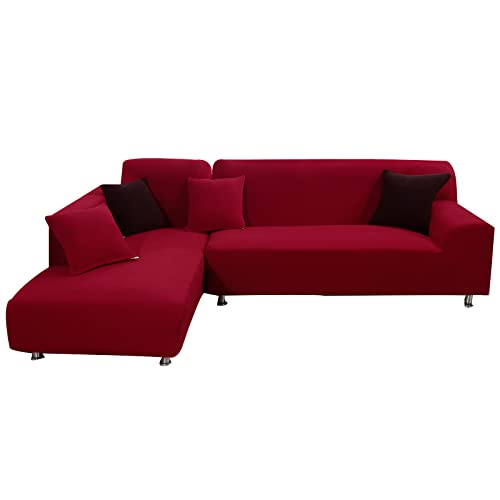 OwkHome Jacquard-Sofabezug-Set for L-förmiges Ecksofa – Super-Stretch-Möbelschutz(Red,3+2 Seater) von OwkHome