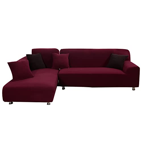OwkHome Jacquard-Sofabezug-Set for L-förmiges Ecksofa – Super-Stretch-Möbelschutz(Wine Red,3+2 Seater) von OwkHome