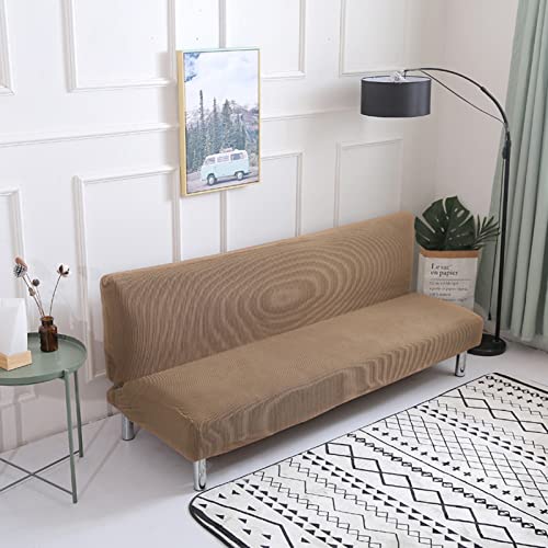 OwkHome Jacquard-Stretch-Futon-Schonbezug for Armlose Schlafsofas, Elastischer Spandex-Möbelschutz Mit Rutschfester Unterseite(Camel,Small (120-140cm)) von OwkHome