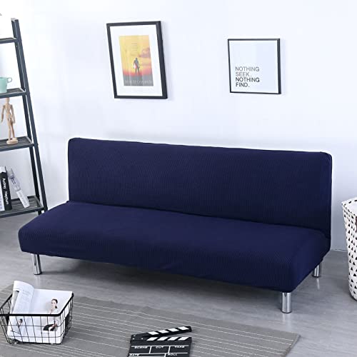 OwkHome Jacquard-Stretch-Futon-Schonbezug for Armlose Schlafsofas, Elastischer Spandex-Möbelschutz Mit Rutschfester Unterseite(Dark Blue,Medium (155-185cm)) von OwkHome