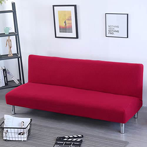OwkHome Jacquard-Stretch-Futonbezug, Elastischer Schonbezug for Schlafsofa Ohne Armlehnen for Moderne Wohnräume(Red,Small (120-140cm)) von OwkHome