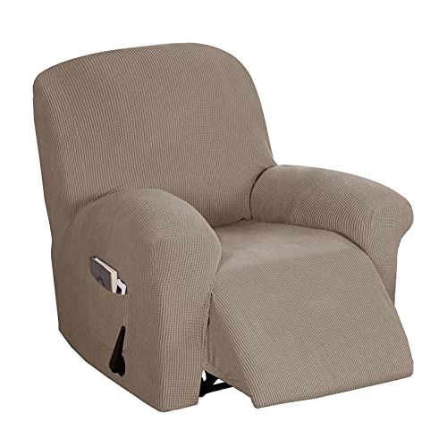 OwkHome Jacquard-Stretch-Liegestuhl-Schonbezug Mit Elastischer Unterseite, Dicker, Rutschfester Möbelschutz(Khaki) von OwkHome