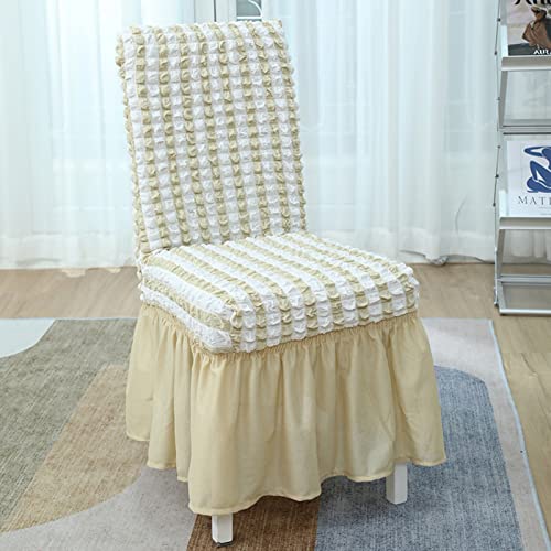 OwkHome Jacquard-Stretch-Stuhlbezug Parson Mit Rock, Waschbarer, Abnehmbarer Möbelschutz Im Landhausstil(Rice White,6PCS) von OwkHome