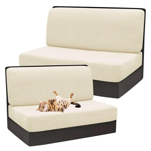OwkHome Jacquard Stretch wasserdichte Sofa Kissen Abdeckungen Waschbar Elastische Möbel Protector(Beige,Set of 2) von OwkHome
