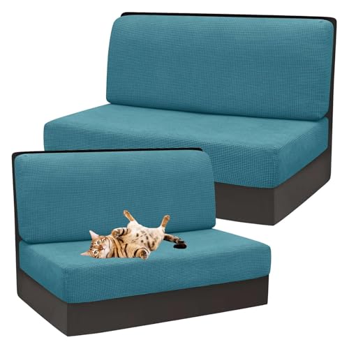 OwkHome Jacquard Stretch wasserdichte Sofa Kissen Abdeckungen Waschbar Elastische Möbel Protector(Blue 1,Set of 2) von OwkHome