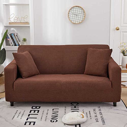 OwkHome Jacquard-Stricksofabezug Mit Stretchstoff, Rutschfester Möbelschutzbezug for Das Wohnzimmer(Dark Brown,4 Seater(235-300cm)) von OwkHome
