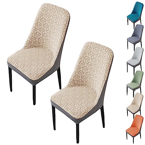 OwkHome Jacquard-Stuhlhussen Mit Gebogener Rückenlehne, Waschbarer, Abnehmbarer Sitzschutz for Die Restaurantdekoration(Khaki 2pcs) von OwkHome