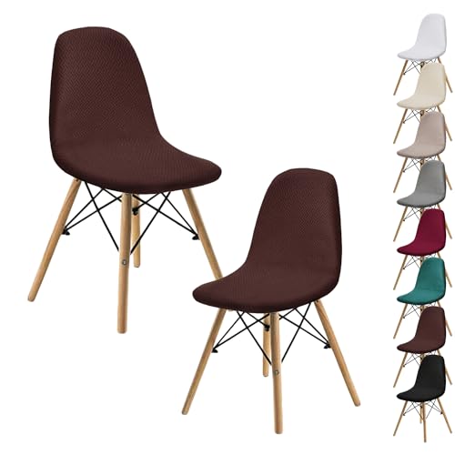 OwkHome Jacquard-Stuhlhussen Mit Schalendesign – Stretch-Schonbezüge Mit Gebogenem Design for Esszimmerstühle Und Lounge-Stühle Ohne Armlehnen(Brown 2pcs) von OwkHome
