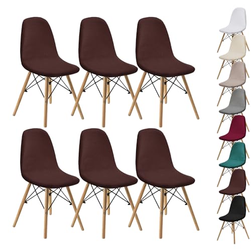 OwkHome Jacquard-Stuhlhussen Mit Schalendesign – Stretch-Schonbezüge Mit Gebogenem Design for Esszimmerstühle Und Lounge-Stühle Ohne Armlehnen(Brown 6pcs) von OwkHome