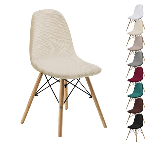 OwkHome Jacquard-Stuhlhussen Mit Schalendesign – Stretch-Schonbezüge Mit Gebogenem Design for Esszimmerstühle Und Lounge-Stühle Ohne Armlehnen(Cream 1pcs) von OwkHome