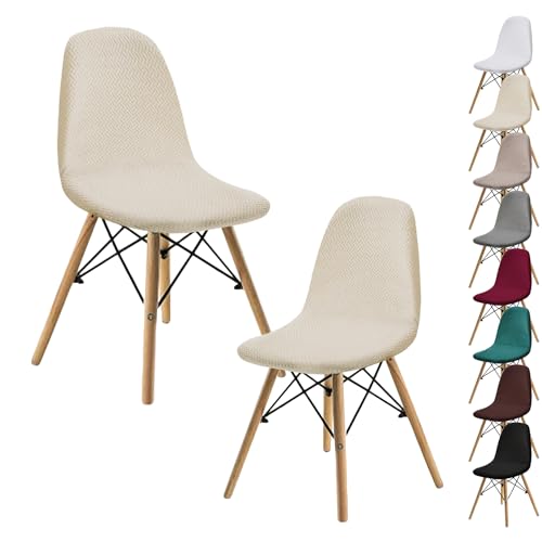 OwkHome Jacquard-Stuhlhussen Mit Schalendesign – Stretch-Schonbezüge Mit Gebogenem Design for Esszimmerstühle Und Lounge-Stühle Ohne Armlehnen(Cream 2pcs) von OwkHome