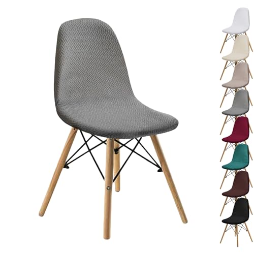 OwkHome Jacquard-Stuhlhussen Mit Schalendesign – Stretch-Schonbezüge Mit Gebogenem Design for Esszimmerstühle Und Lounge-Stühle Ohne Armlehnen(Gray 1pcs) von OwkHome