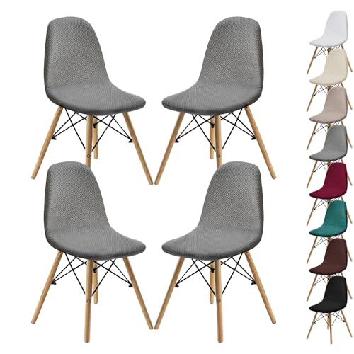 OwkHome Jacquard-Stuhlhussen Mit Schalendesign – Stretch-Schonbezüge Mit Gebogenem Design for Esszimmerstühle Und Lounge-Stühle Ohne Armlehnen(Gray 4pcs) von OwkHome