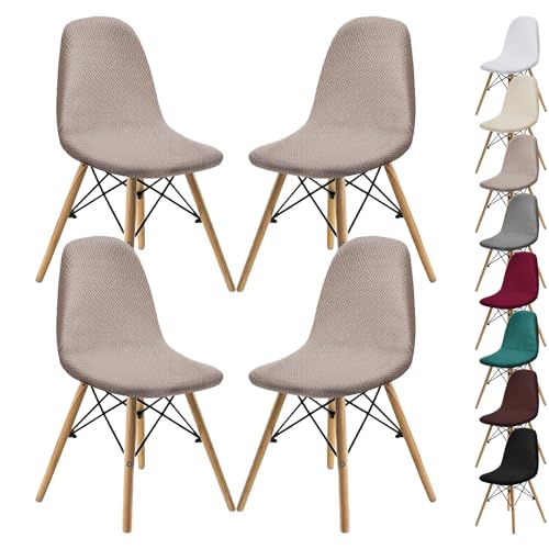 OwkHome Jacquard-Stuhlhussen Mit Schalendesign – Stretch-Schonbezüge Mit Gebogenem Design for Esszimmerstühle Und Lounge-Stühle Ohne Armlehnen(Khaki 4pcs) von OwkHome