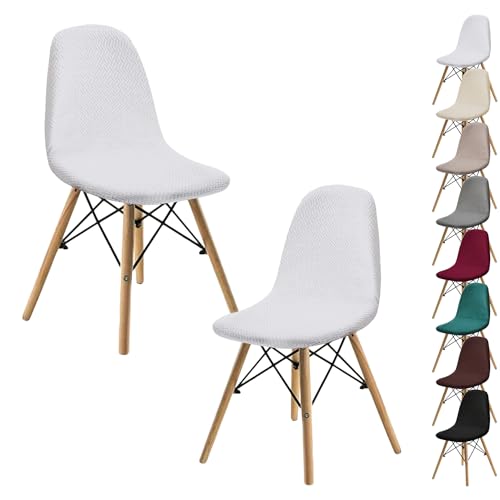 OwkHome Jacquard-Stuhlhussen Mit Schalendesign – Stretch-Schonbezüge Mit Gebogenem Design for Esszimmerstühle Und Lounge-Stühle Ohne Armlehnen(White 2pcs) von OwkHome