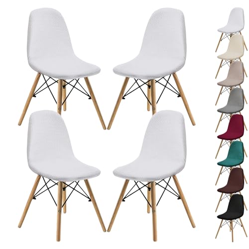 OwkHome Jacquard-Stuhlhussen Mit Schalendesign – Stretch-Schonbezüge Mit Gebogenem Design for Esszimmerstühle Und Lounge-Stühle Ohne Armlehnen(White 4pcs) von OwkHome
