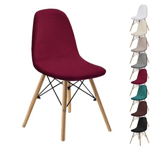 OwkHome Jacquard-Stuhlhussen Mit Schalendesign – Stretch-Schonbezüge Mit Gebogenem Design for Esszimmerstühle Und Lounge-Stühle Ohne Armlehnen(Wine 1pcs) von OwkHome