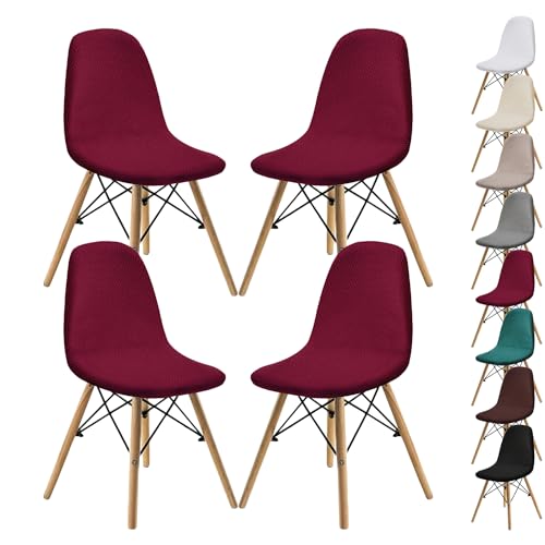 OwkHome Jacquard-Stuhlhussen Mit Schalendesign – Stretch-Schonbezüge Mit Gebogenem Design for Esszimmerstühle Und Lounge-Stühle Ohne Armlehnen(Wine 4pcs) von OwkHome