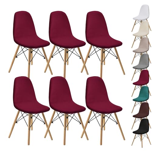 OwkHome Jacquard-Stuhlhussen Mit Schalendesign – Stretch-Schonbezüge Mit Gebogenem Design for Esszimmerstühle Und Lounge-Stühle Ohne Armlehnen(Wine 6pcs) von OwkHome