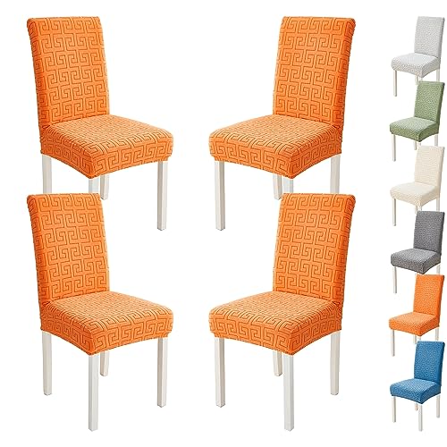 OwkHome Jacquard Verdickt Stretch Universal Esszimmer Stuhl Abdeckung Slipcover Protector(Orange 4pcs) von OwkHome