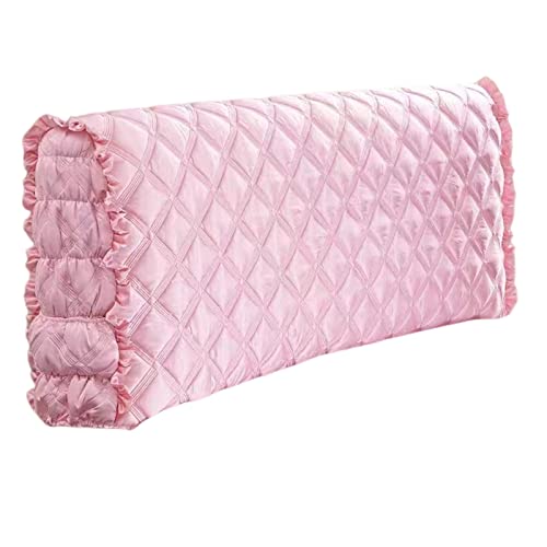 OwkHome Kopfteilbezug Aus Seidenstoff Mit Spitzenbesatz Und Aufbewahrungstasche, Dehnbarer Schonbezug for Bettrahmen(Pink,220cm(87inch)) von OwkHome