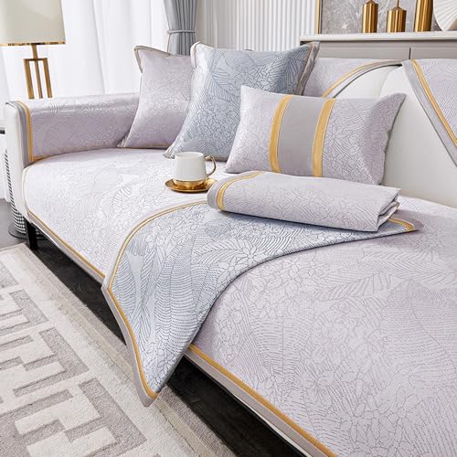 OwkHome Kühlender Sofabezug Aus Chenille Mit Spitzenbesatz, Rutschfester Sofabezug for Den Sommer(Pink,110 * 110CM/43 * 43IN) von OwkHome