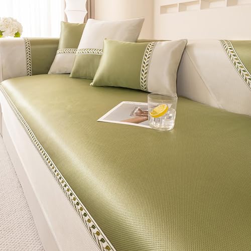 OwkHome Kühlender Sofabezug Aus Eisseide, Atmungsaktiver, Rutschfester Schonbezug for Sofagarnituren, Waschbarer Möbelschutz(Green,70 * 150CM/27.5 * 59IN) von OwkHome