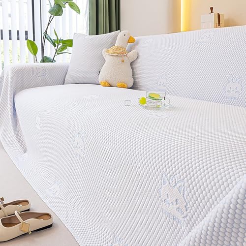 OwkHome Kühlender Sofabezug Aus Eisseide, Atmungsaktiver Anti-Rutsch-Schonbezug for Anbausofas, Waschbarer Möbelschutz(Blue,82 * 149in) von OwkHome