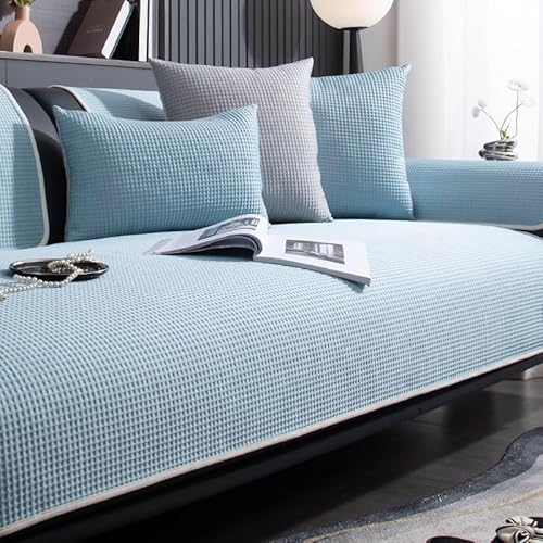 OwkHome Kühlender Sofabezug for Den Sommer Mit Rutschfestem Griff, Waschbarer Stretch-Couchbezug for L-förmige Schnittmöbel(Blue,90 * 210CM/35.4 * 63IN) von OwkHome
