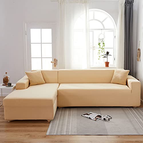 OwkHome L-förmiger, Rutschfester Sofabezug Mit Elastischen Kanten, Dicker Möbelschutz, Maschinenwaschbar, for Die Möbelerneuerung(Yellow,4 Seater+4 Seater) von OwkHome