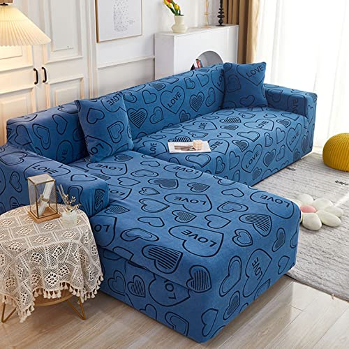 OwkHome L-förmiger Ecksofa-Schonbezug, Dehnbarer, Rutschfester Sofabezug Mit Schaumstoffankern, Maschinenwaschbarer Möbelschutz(Blue,3 Seater+3 Seater) von OwkHome