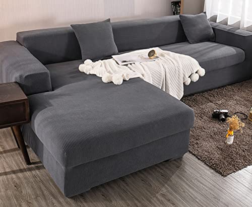 OwkHome L-förmiger Ecksofabezug, Stretch-Jacquard-Schonbezug, Rutschfester Möbelschutz for Sektionssofas(Light Grey,3 Seater(190-230cm)) von OwkHome