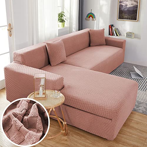 OwkHome L-förmiger Jacquard-Sofabezug, Dick, rutschfest, Elastisch, Möbelschutz(Pink,3 Seater+3 Seater) von OwkHome