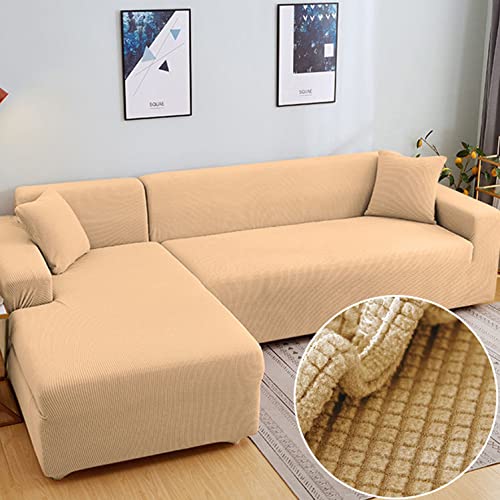 OwkHome L-förmiger Jacquard-Sofabezug, Hochelastisch, Universeller, Rutschfester Möbelschutz(Yellow,4 Seater+4 Seater) von OwkHome