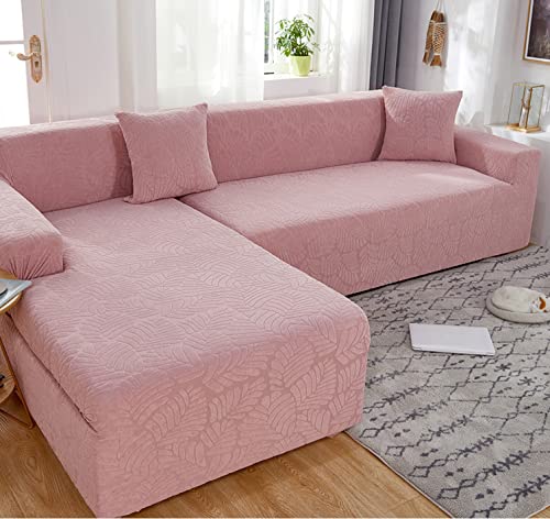 OwkHome L-förmiger Jacquard-Sofabezug Mit Elastischem Rand, Rutschfester Stretch-Möbelschutz for Sektionscouch(Pink,2 Seater+2 Seater) von OwkHome