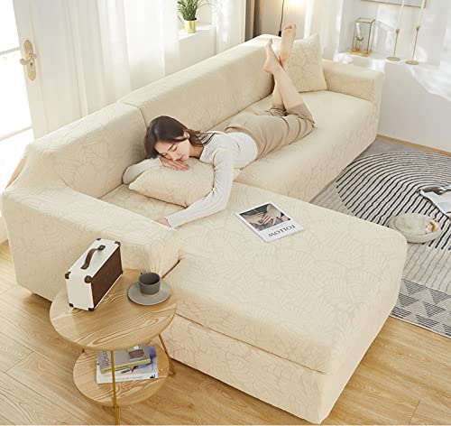 OwkHome L-förmiger Jacquard-Sofabezug Mit Elastischem Rand, Rutschfester Stretch-Möbelschutz for Sektionscouch(Yellow-1,4 Seater(235-300cm)) von OwkHome
