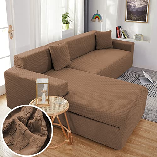OwkHome L-förmiger Jacquard-Sofabezug Mit Rutschfester Unterseite, Dicker, Dehnbarer Möbelschutz(Coffee,4 Seater+4 Seater) von OwkHome