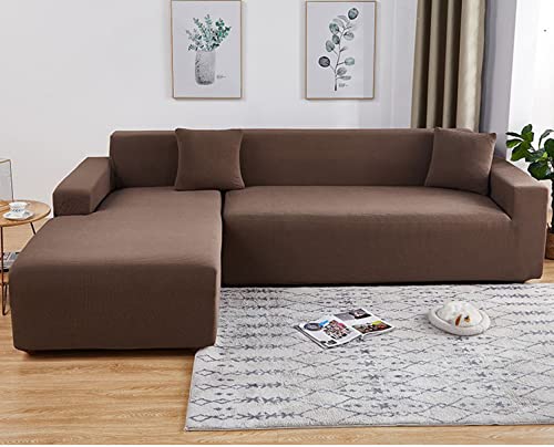 OwkHome L-förmiger Jacquard-Sofabezug Mit Rutschfester Unterseite, Hochelastischer Möbelschutz(Brown-1,3 Seater(190-230cm)) von OwkHome