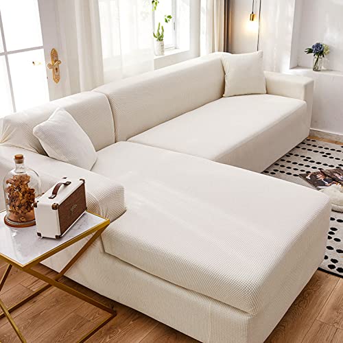 OwkHome L-förmiger Jacquard-Sofabezug Mit Rutschfester Unterseite, Stretch-Möbelschutz(White,2 Seater+3 Seater) von OwkHome