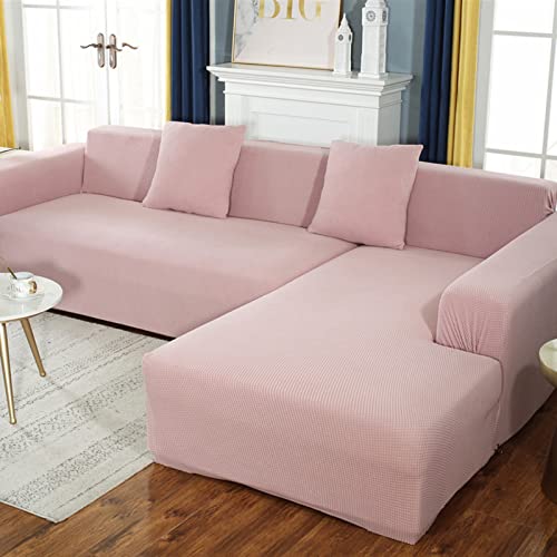 OwkHome L-förmiger Sofabezug, 2-teilig, Jacquard, Elastischer Möbelschutz, Schonbezug(Pink,3 Seater+4 Seater) von OwkHome