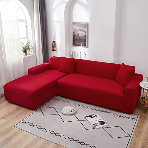 OwkHome L-förmiger Sofabezug, Elastischer, Sicherer Sitz, Rutschfester Möbelschutz(Red,3 Seater+3 Seater) von OwkHome