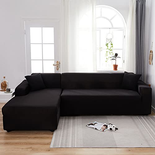 OwkHome L-förmiger Sofabezug, Rutschfester Stretch-Schonbezug for Ecksofas, Maschinenwaschbar(Black,1 Seater(90-140cm)) von OwkHome